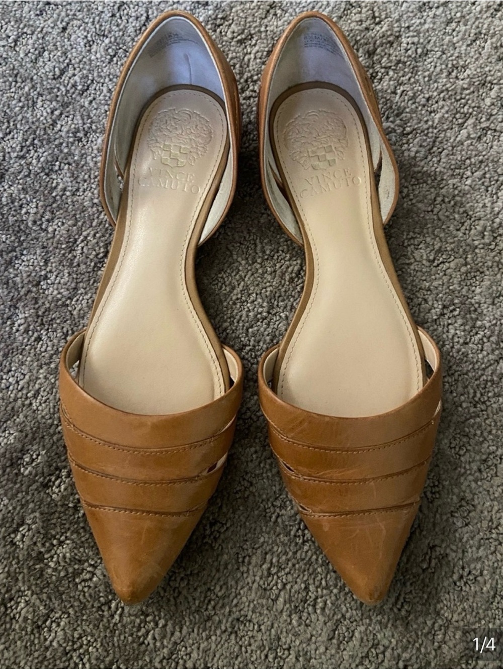 VINCE CAMUTO Halette D'orsay Pointed Toe Ballet Flats • 6.5 • camel tan chic